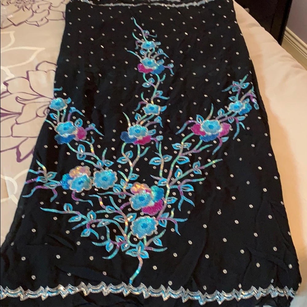 Black and Turquoise Blue Embroidered Saree